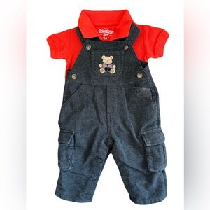 OshKosh B'gosh Charcoal Overalls with Red Tee